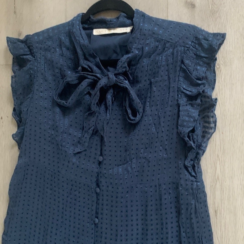 Marie Oliver Kylee Dress, Ocean ruffle silk blend Size S maxi solid blue tie - Picture 10 of 16
